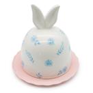 Queijeira orelha de coelho floral azul em porcelana
