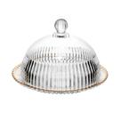 Queijeira Porta Queijo de Vidro Cristal com Tampa Borda Fio Dourado Império 20cm Wolff