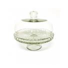 Queijeira Vidro Com Pedestal e Base Decorada Veneza Grande 20cm