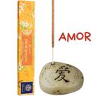 Queimador Incensario Porta Incenso Pedra Japonesa Amor Esperança Paz Vida Varetas