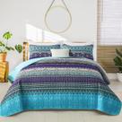 Quilt WONGS BEDDING Boho King Size, azul, roxo, microfibra