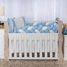 Quit, kit enxoval para berço bebê modelo de trança talismã azul menino