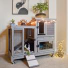Rabbit Hutch Aivituvin de madeira para uso interno/externo com 2 bandejas cinza
