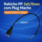 Rabicho PP 3x0,75mm 50cm Plug Macho Tripolar Cabo Elétrico