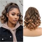 Rabo de cavalo com cordão, cabelo comprido, pontas encaracoladas, yaki liso, 18 polegadas