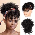 Rabo de cavalo com cordão construído sobre cabelo crespo afro puff kinky encaracolado