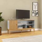 Rack 136cm Pés em Madeira Maciça 1 Porta Linha Riscado 36X63X136 Cm Bege Mel/Off White