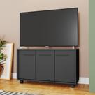 Rack 3 Portas 1 Prateleira 4 Rodízios Tv Até 40" Em Mdp - Preto