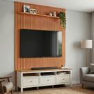 Rack Ananda com Painel Aloe TV até 75 Polegadas Tampo Maciça CabeCasa Madeira Originals Marrom Nature/Off White