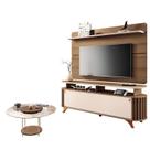 Rack Bancada Alba com Painel Curv com Mesa de Centro Sky com Tampo de Vidro Castanho Off White HB Móveis