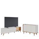 Rack Bancada Amalfi Com Pés Em Madeira E Aparador Buffet Jurerê Off White Matte Freijó - Colibri