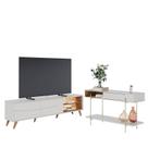 Rack Bancada Amalfi com Pés em Madeira e Aparador para Sala Sena Off White Matte Freijó - Colibri