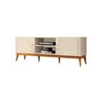Rack / Bancada / Aparador / Balcão LEG 1.60 m Modelo Retrô com Pés em Madeira Maciça Puxadores em ABS para TV Até 60'' Cor Off White / Cedro