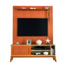 Rack Bancada Aruba Com Painel Para TV Até 55 Polegadas 1,35m Egeo Cedro/Off White Ripado Impressão 3D EDN