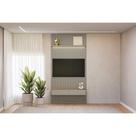 Rack Bancada c/ Painel p/ TV até 60 Pol Modular 1.4 Ripado 2 Portas 1 Prat. 141x250cm Tauari/Gris Fosco - Linea Brasil