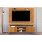 Rack Bancada c/ Painel p/ TV até 65 Pol Lume/Olimpic Ripado Prateleira e Nichos 180x168cm Cedro/Bali - DJ Móveis