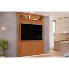 Rack Bancada c/ Painel p/ TV até 65 Pol Pratic Ripado 1 Prateleira 183x240cm Freijo - DJ Móveis