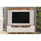 Rack Bancada c/ Painel p/ TV até 75 Pol Gama 4 Porta 199x188cm Off White/Freijó - DJ Móveis