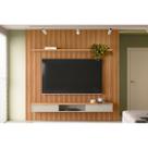 Rack Bancada c/ Painel p/ TV até 90 Pol Modular 2.6 Ripado 2 Portas 1 Pratel. 258x250cm Nature/Off White - Linea Brasil