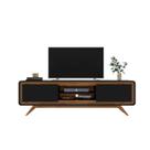 Rack / Bancada CHAN 1,80m Modelo Retrô com Pés em Madeira Maciça para TV Até 65''com Portas Basculantes e Cantos Arredondados 100% MDF Cor Nature/Pret