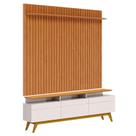 Rack Bancada Classic 3 Gavetas com Nicho e Painel para TV Suspenso Ripado Loft 1.8 Off White Nature - Imcal