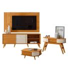 Rack Bancada E Painel Para Cronos Com Aparador Estoril E Mesa De Centro Indianápolis Cinamomo Off White Madetec