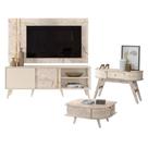 Rack Bancada E Painel Para Tv Cronos Com Aparador Estoril E Mesa De Centro Indianápolis Calacata Off White - Madetec