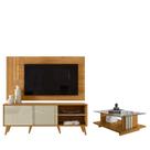 Rack Bancada E Painel Para TV Cronos com Mesa de Centro Frizz Cumaru Opala - Madetec