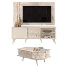 Rack Bancada E Painel Para Tv Cronos Com Mesa De Centro Indianápolis Calacata Off White - Madetec Rack Bancada E Painel Para Tv Cronos Com Mesa De Centro Indianápolis Calacata Off White - Madetec