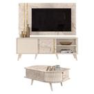 Rack Bancada e Painel para TV Cronos com Mesa de Centro Indianápolis Calacata Off White Madetec Rack Bancada e Painel para TV Cronos com Mesa de Centro Indianápolis Calacata Off White Madetec