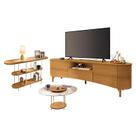 Rack Bancada Elara Cinamomo com Mesa de Centro Sky com Tampo de vidro e Aparador Infinity Cinamomo - HB Móveis