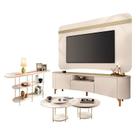 Rack Bancada Elara e Painel Armony com Kit Mesa de Centro Sky e Aparador Infinity Off White Champanhe - HB Móveis