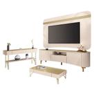 Rack Bancada Elara e Painel Armony com Mesa de Centro Cadenza e Aparador Vivant Off White Champanhe - HB Móveis