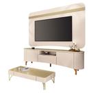 Rack Bancada Elara E Painel Armony Com Mesa De Centro Cadenza Off White Champanhe - Hb Móveis