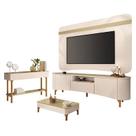 Rack Bancada Elara e Painel Armony com Mesa de Centro Liz e Aparador Fiero Off White Champanhe - HB Móveis