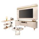 Rack Bancada Elara e Painel Armony com Mesa de Centro Sky com tampo de Vidro e Aparador Infinity Off White - HB Móveis