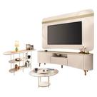 Rack Bancada Elara E Painel Armony Com Mesa De Centro Sky Com Tampo De Vidro E Aparador Infinity Off White - Hb Móveis
