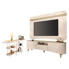 Rack Bancada Elara e Painel Armony Off White Champanhe com Aparador Infinity Off White - HB Móveis