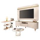 Rack Bancada Elara e Painel Armony Off White Champanhe com Mesa de Centro Sky com tampo de Vidro e Aparador Infinity Off White - HB Móveis Rack Bancada Elara e Painel Armony Off White Champanhe com Mesa de Centro Sky com tampo de Vidro e Aparador Infinity Off White - HB Móveis