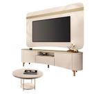 Rack Bancada Elara E Painel Armony Off White Champanhe Com Mesa De Centro Sky Off White - Hb Móveis