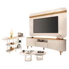 Rack Bancada Elara e Painel Armony Off White Cinamomo e Kit Mesa de Centro Sky e Aparador Infinity Off White - HB Móveis