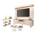 Rack Bancada Elara E Painel Armony Off White Cinamomo E Kit Mesa De Centro Sky E Aparador Infinity Off White - Hb Móveis
