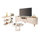 Rack Bancada Elara Off White Champanhe e Mesa de Centro Sky com tampo de Vidro e Aparador Infinity Off White - HB Móveis
