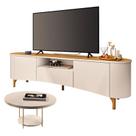 Rack Bancada Elara Off White Cinamomo com Mesa de Centro Sky Off White - HB Móveis