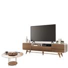 Rack Bancada Época com Mesa de Centro Sky com Tampo de Vidro Castanho Off White - HB Móveis