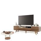 Rack Bancada época Com Mesa De Centro Sky Com Tampo De Vidro Castanho Off White - Hb Móveis
