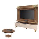 Rack Bancada Essenza e Painel Link 2.0 com Mesa de Centro Sky Off White Castanho HB Móveis