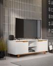 Rack Bancada Flow para Tv 146 cm 2 Portas com Pés de Madeira Branco com Freijó - Rede Móveis
