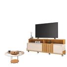 Rack Bancada Graci 1.8 com Mesa de Centro Sky com Tampo de Vidro Off White Cinamomo HB Móveis