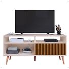 Rack Bancada Home Samba Estante Tv 55 Polegadas Nicho Organizador Porta Correr Sala Quarto Pequeno Retrô - Off White/Ripado - RPM